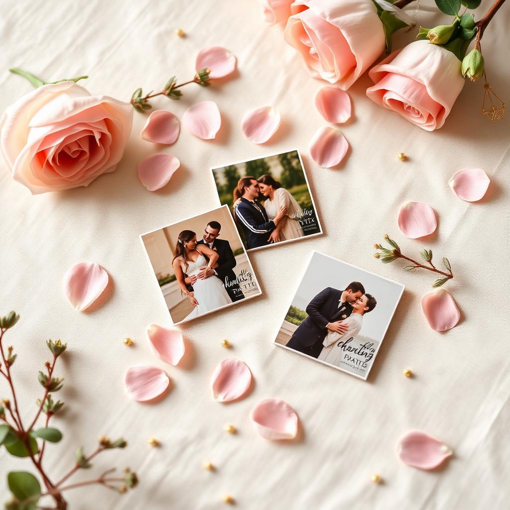 Wedding favor magnets flat lay